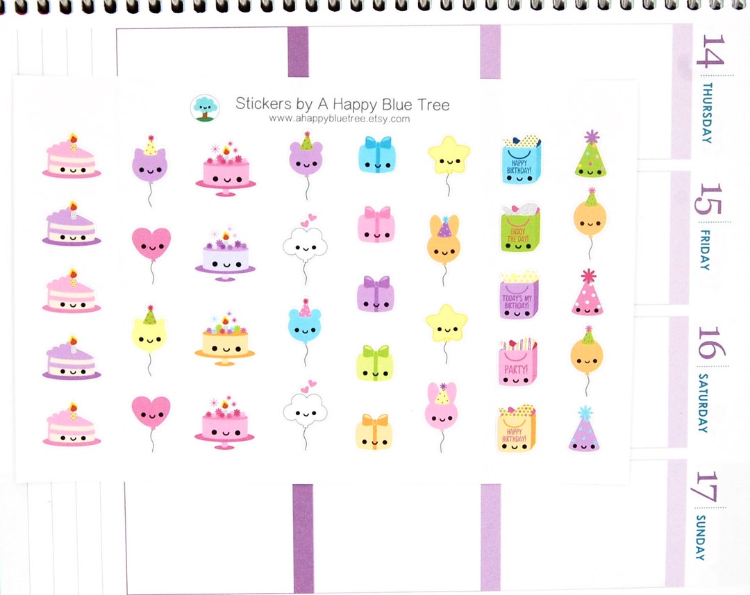 Happy Birthday Themed Stickers Erin Condren Life Planner ECLP Mambi ...