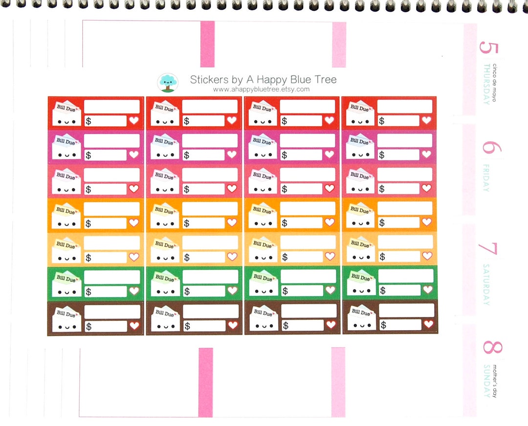 Happy or Sad Bill Due (PICNIC Kit Colors) Reminder Label Cute Kawaii ...