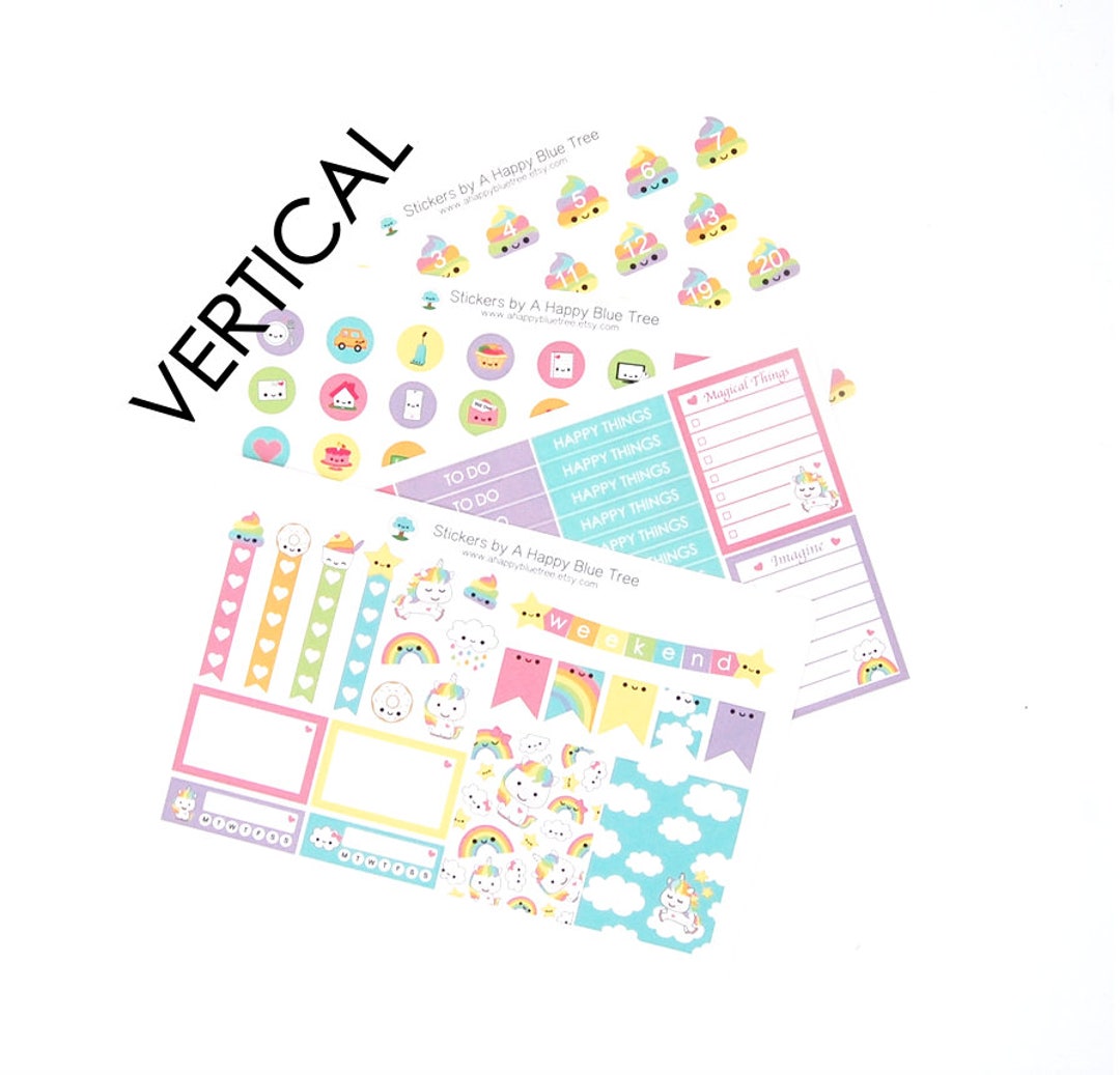 Happy Unicorn Rainbow Sticker Set VERTICAL Erin Condren Life Planner ...