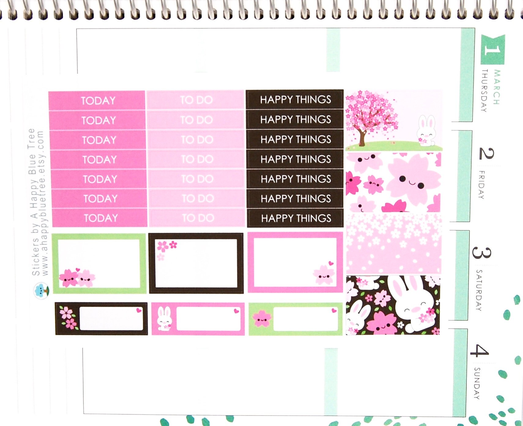 Happy Cherry Blossom Sticker Set 3 VERTICAL Erin Condren Life Planner ...