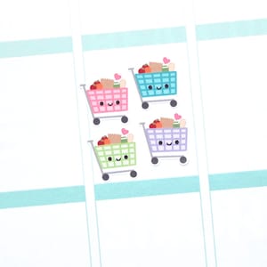 Happy Shopping Cart Grocery Reminder Kawaii Stickers Erin Condren planner Midori Traveler's Notebook, Calendar, Scrapbook Journal Funny Cute