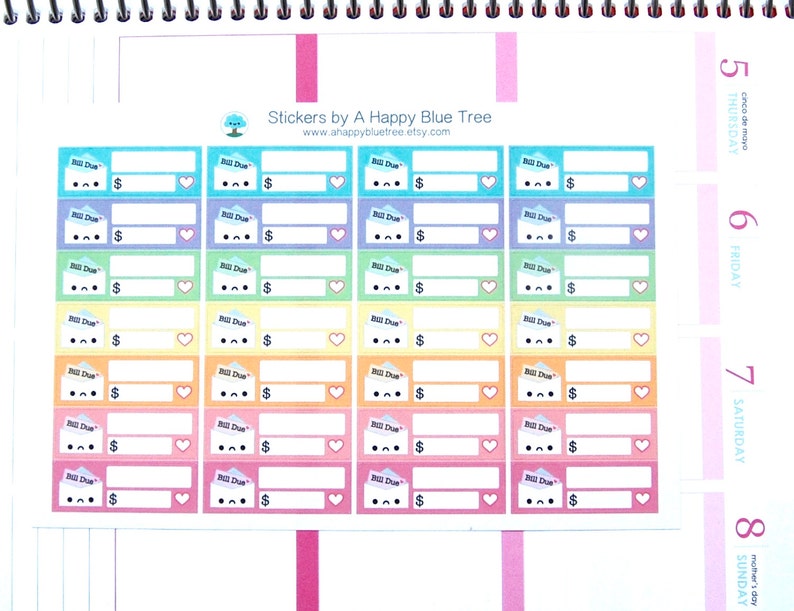 Happy or Sad Bill Due (EASTER Colors) Reminder Label Cute Kawaii ...