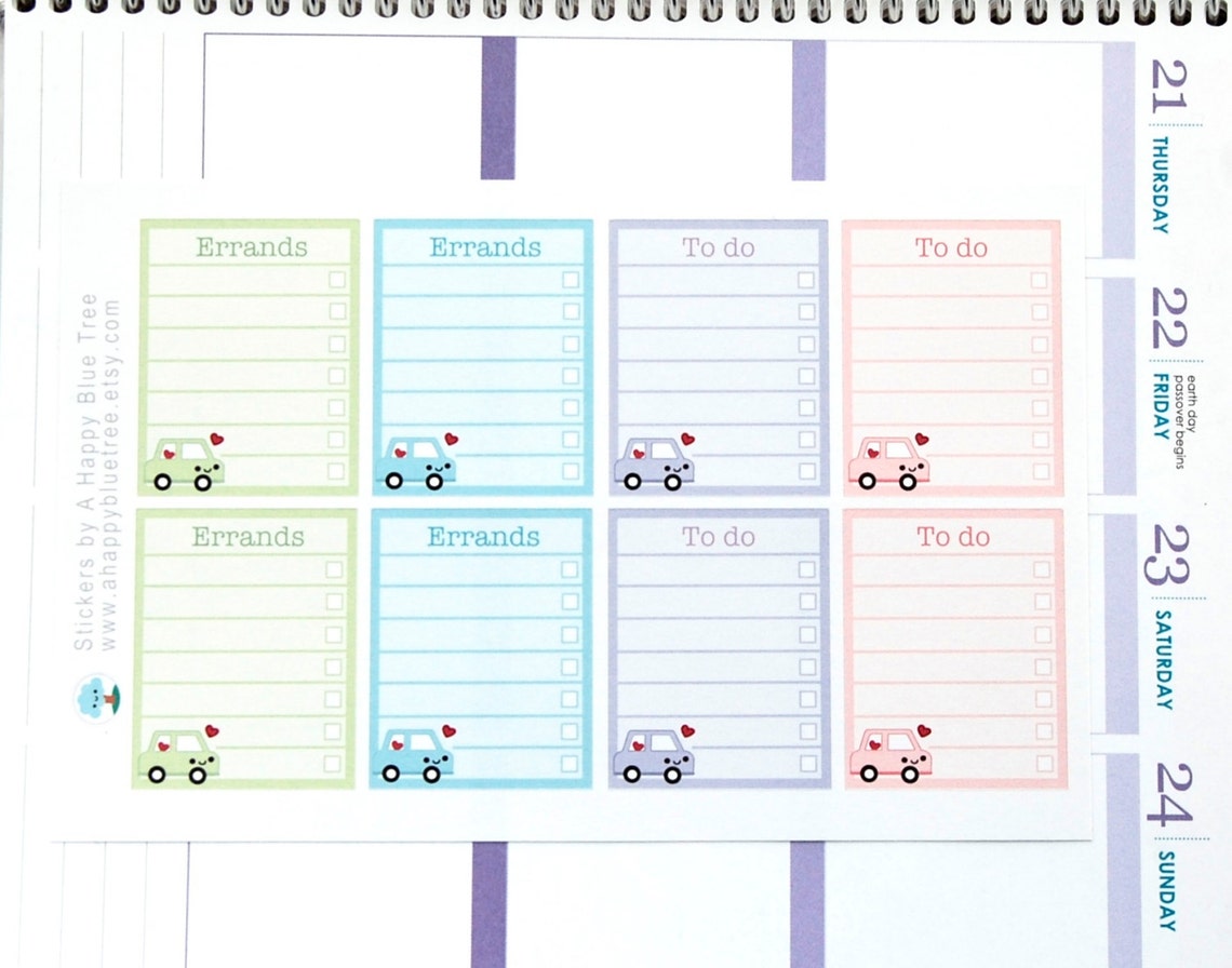 Happy Errands Car List Full Box Stickers for Erin Condren Life Planner ...