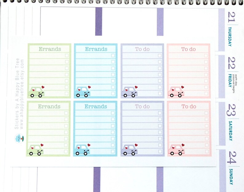 Happy Errands Car List Full Box Stickers for Erin Condren Life Planner ...