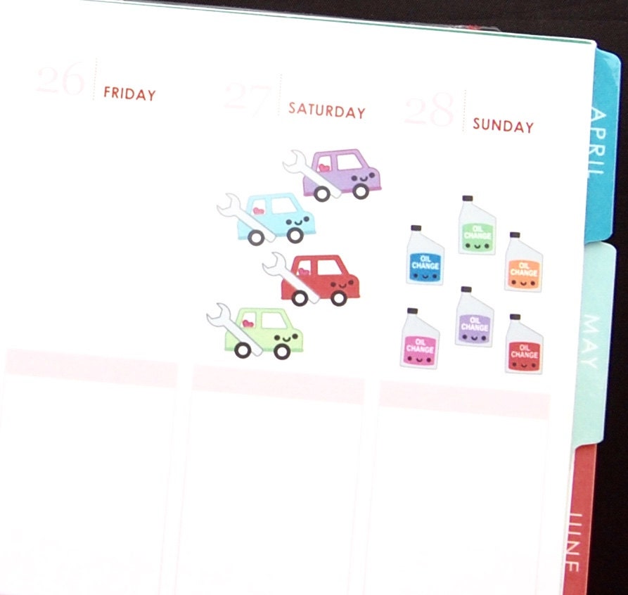 Happy Car Maintenance Oil Change Reminder Tracker Cute Kawaii Planner…