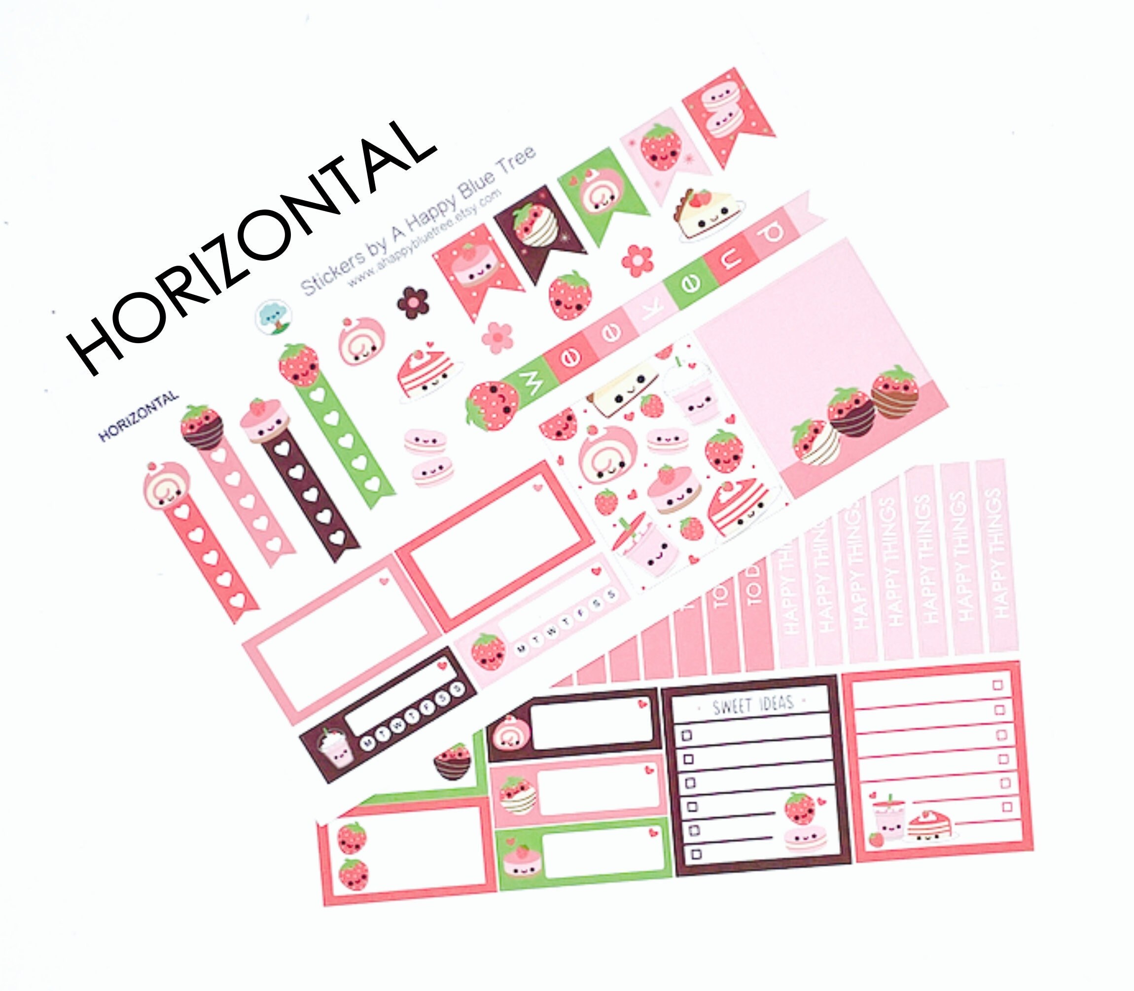 Happy Strawberry Dessert Sticker Set HORIZONTAL Erin Condren Life ...