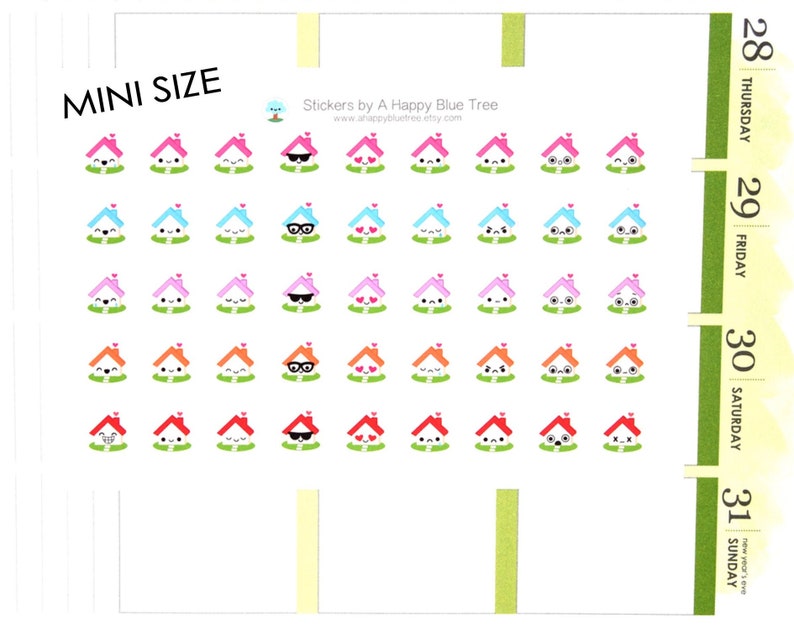 MINI Happy House Home Emotions Themed Stickers Erin Condren Life Planner ECLP Mambi Personal Kawaii Kikkik Virtual Cute Tiny School Work 画像 1