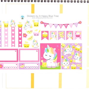 Happy Unicorn Lemonade Sticker Set 2 VERTICAL Erin Condren Life Planner ECLP Mambi Kawaii Cute Funny Weekly Kit Drink Pink Summer Lemon image 2