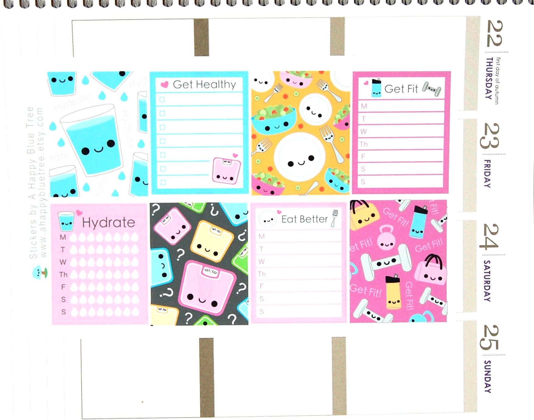 Happy Get Healthy Stickers Full Box Vertical Erin Condren Life Planner ...