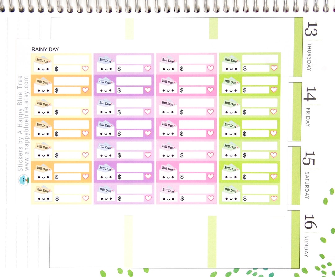 Happy Bill Due (RAINY DAY Kit Colors) Reminder Label Cute Kawaii ...