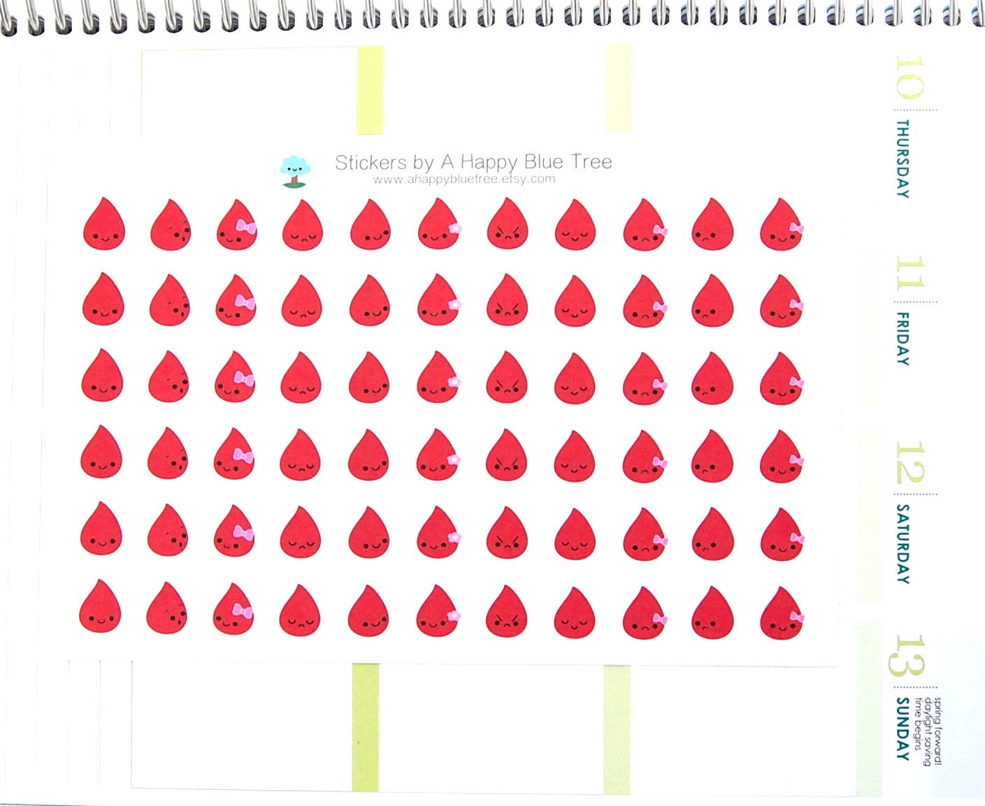 Happy Blood Drop Period Reminder Tracker Cute Kawaii Planner Stickers ...