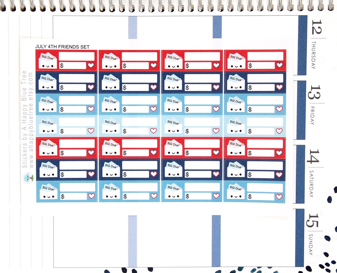 Happy Bill Due (JULY 4th FRIENDS Colors) Reminder Label Cute Kawaii ...