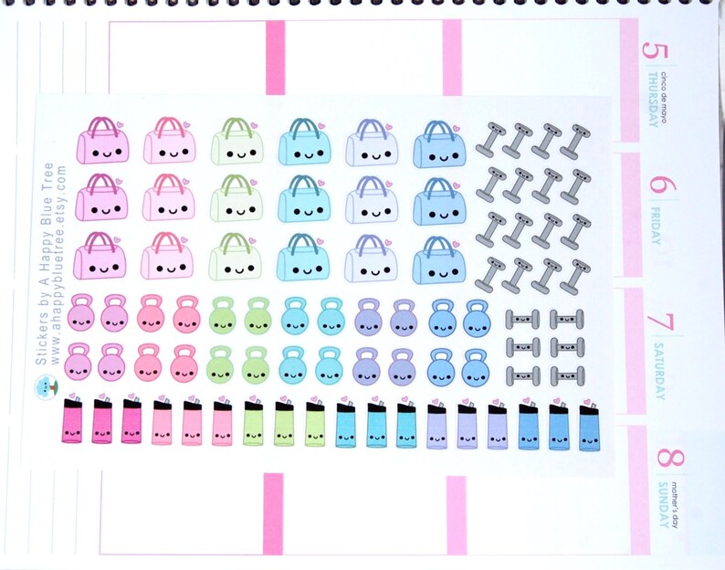 Happy Gym Bag Weights Tracker Reminder Cute Kawaii Planner Stickers ...
