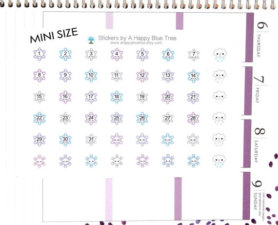 Snowflake Numbers Planner Stickers Snowflake Date Cover Planner Stickers  Snowflake Countdown Planner Stickers Winter Planner Stickers 