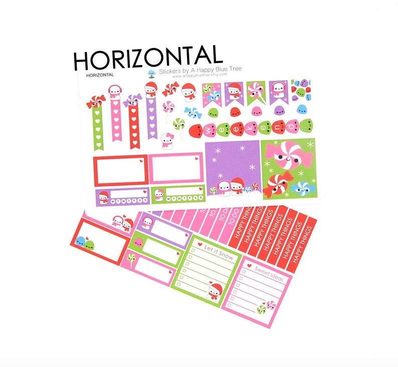 Happy Snowman and Christmas Candy Sticker Set HORIZONTAL Erin Condren ...
