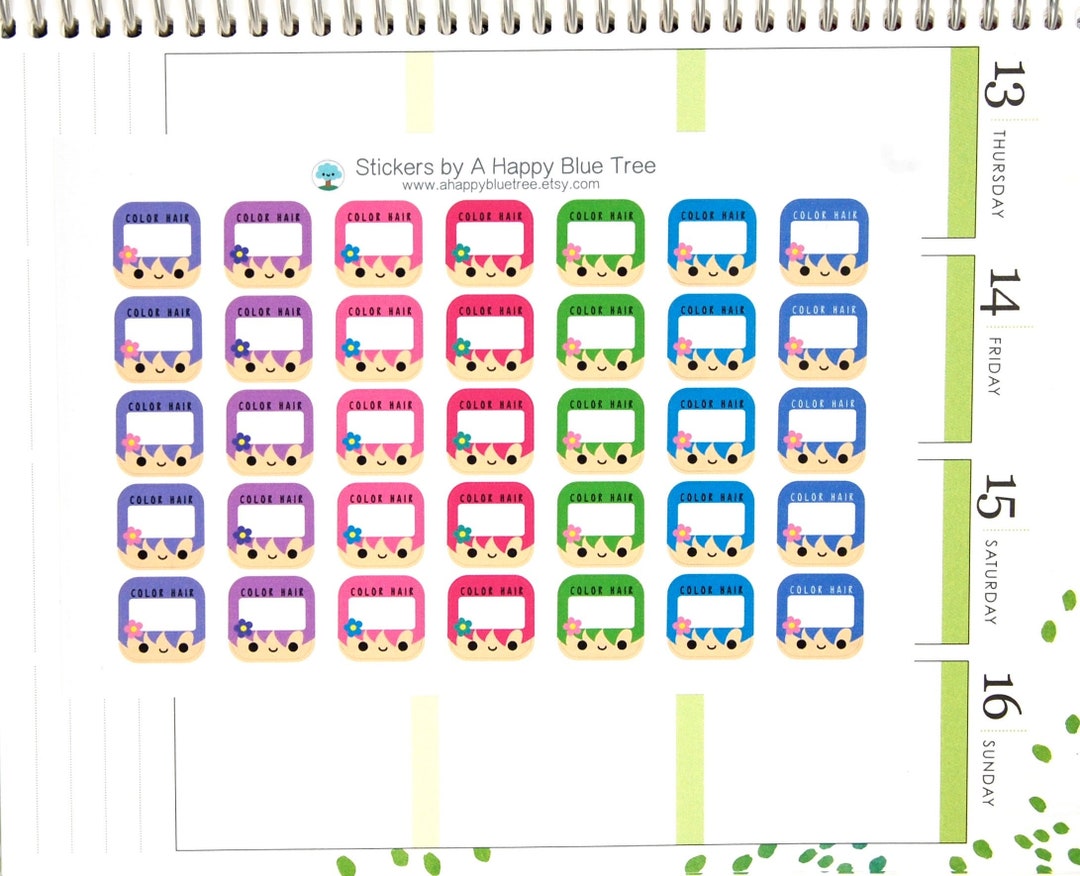 Happy Color Hair Write in Reminder Tracker Cute Kawaii Planner Stickers ...