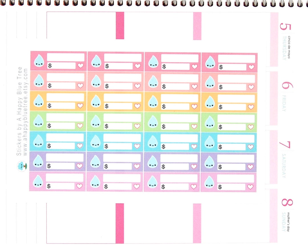 Happy Water Bill Label Tracker Reminder Cute Kawaii Personal Planner ...