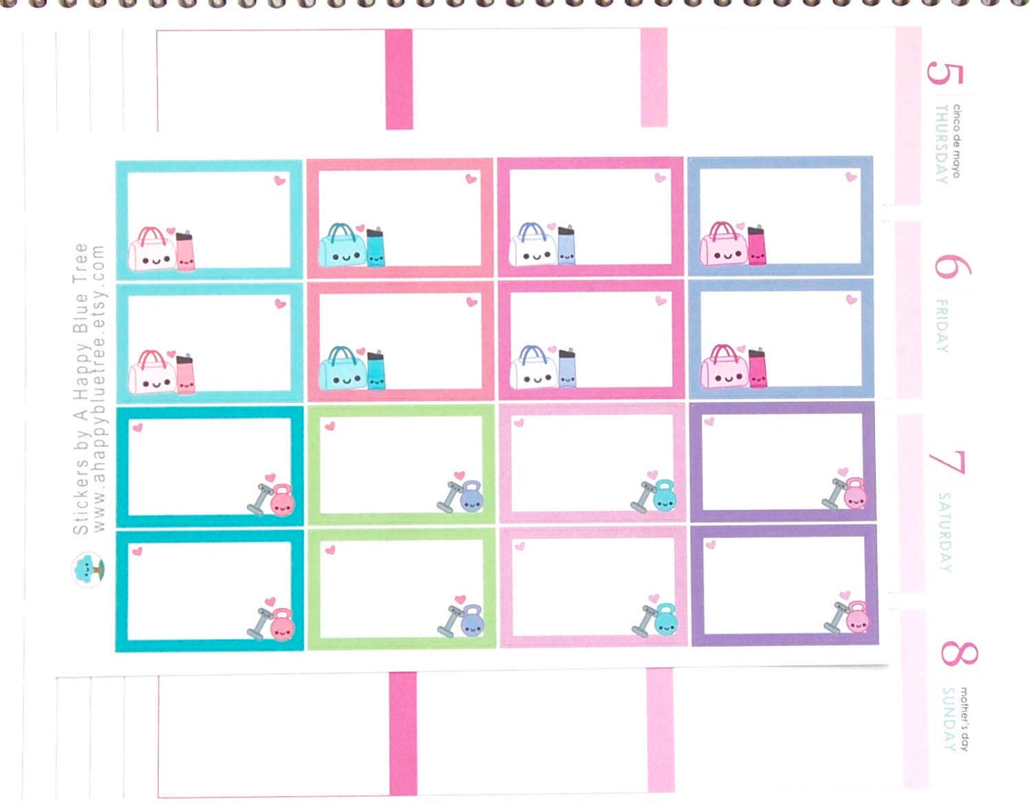Happy Gym Bag Half Box Tracker Reminder Cute Kawaii Planner Stickers ...
