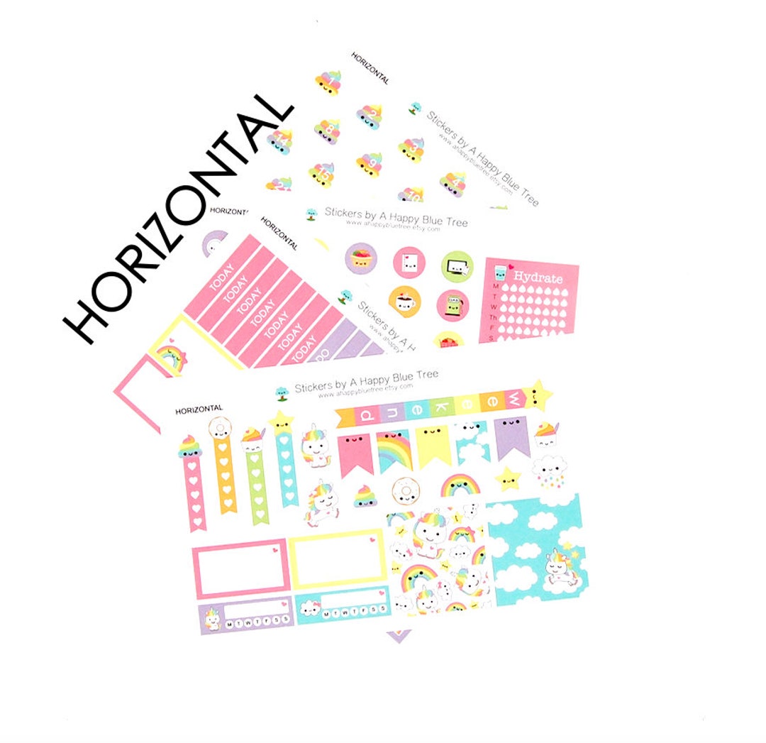 Happy Unicorn Rainbow Sticker Set HORIZONTAL Erin Condren Life Planner ...
