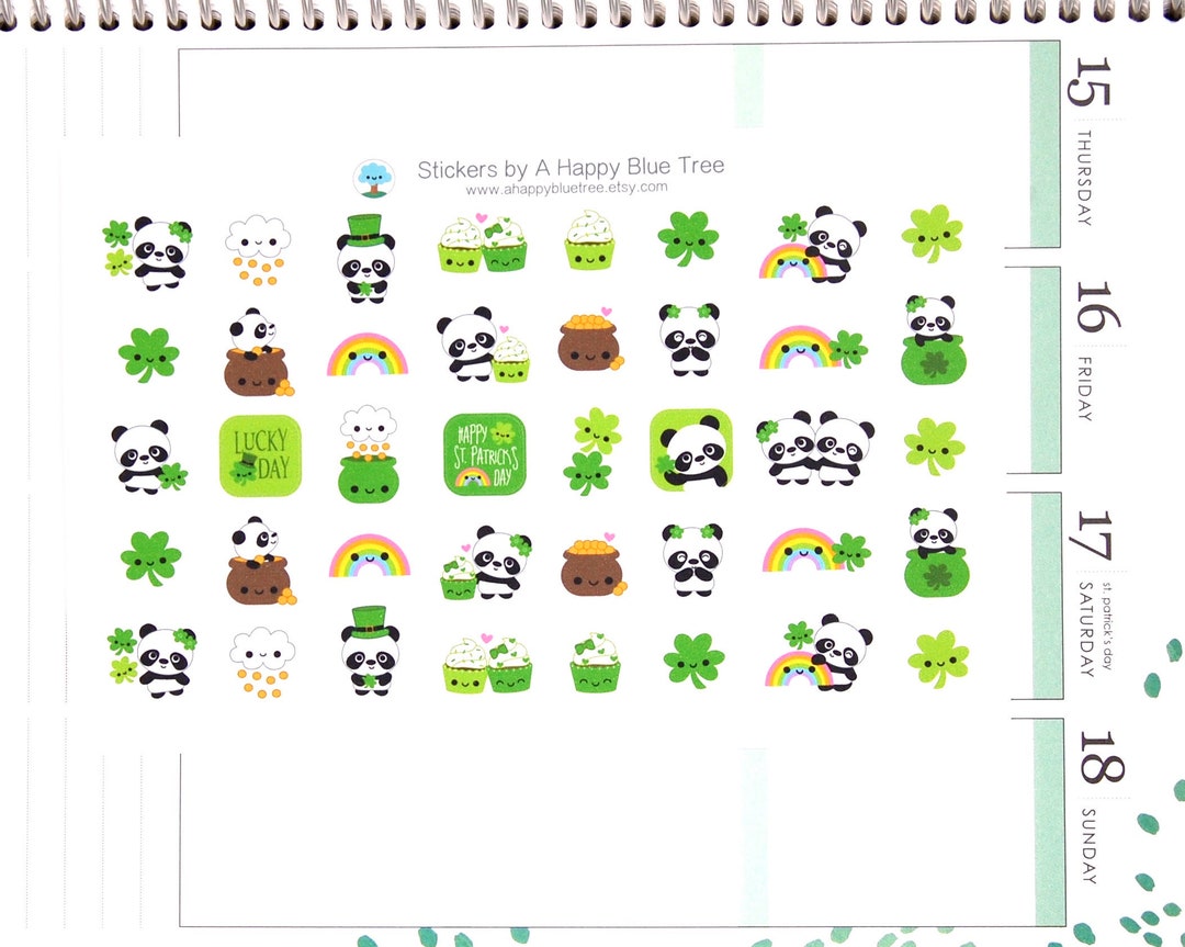 Happy St Paddys Day Panda Stickers Erin Condren Life Planner ECLP Mambi ...