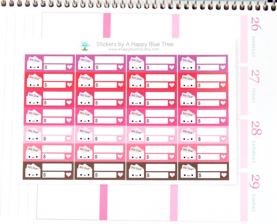 Happy or Sad Bill Due (VALENTINE Colors) Reminder Label Cute Kawaii ...