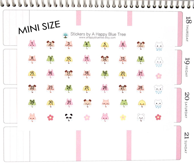 MINI Happy Animal Umbrella Rainy Monthly Date Dots Covers Erin Condren Life Planner ECLP A5 B6 A6 Personal Planner Kawaii Cute Funny Tiny image 1