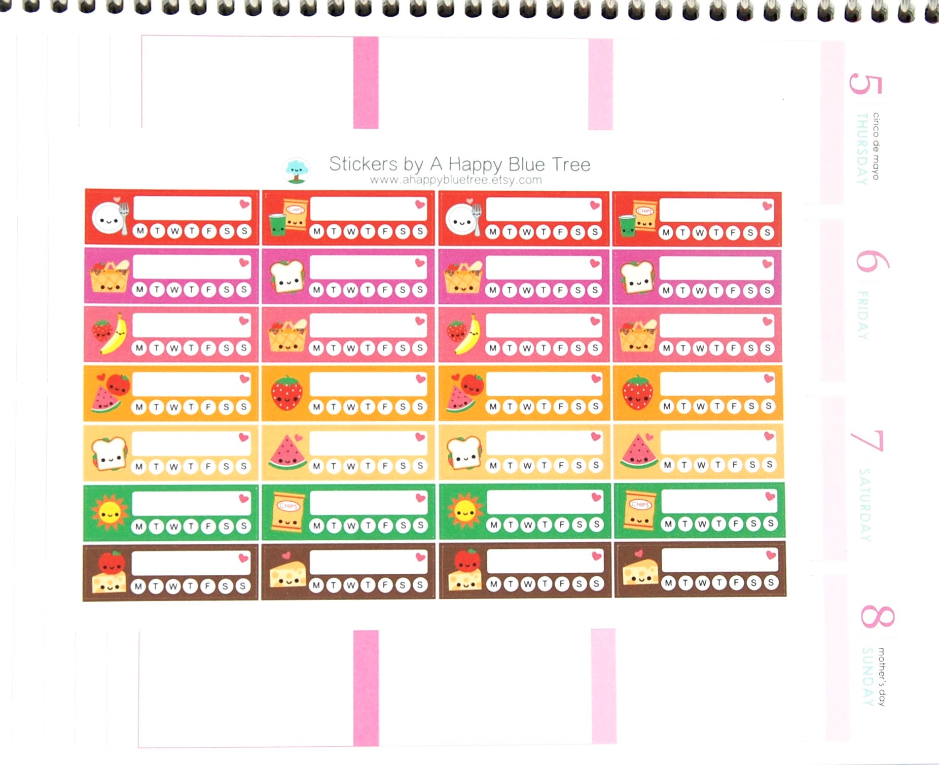 Happy Summer Picnic Weekly Habit Tracker Reminder Label Cute Kawaii ...