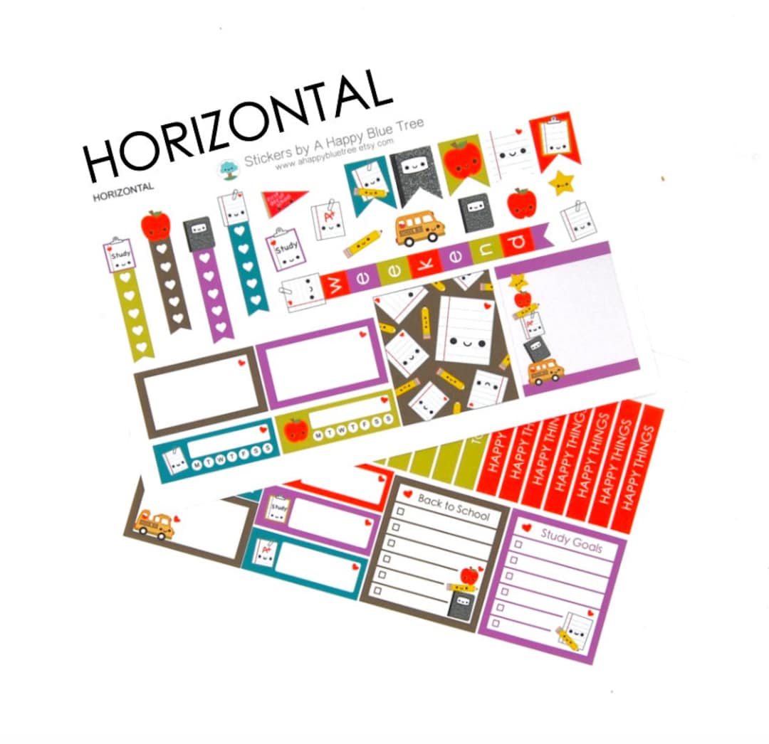 Happy Back to School Sticker Set HORIZONTAL Erin Condren Life Planner ...