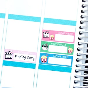 Happy Movie Popcorn Label Tracker Reminder Cute Kawaii Planner Stickers Erin Condren Midori Kikkik Mambi Clapper Funny Bucket Night image 1