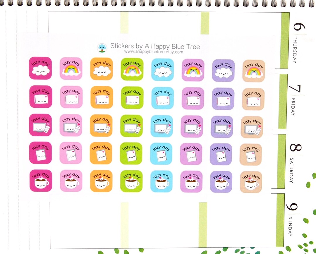 Happy Lazy Day Reminder Tracker Cute Kawaii Planner Stickers for Erin ...