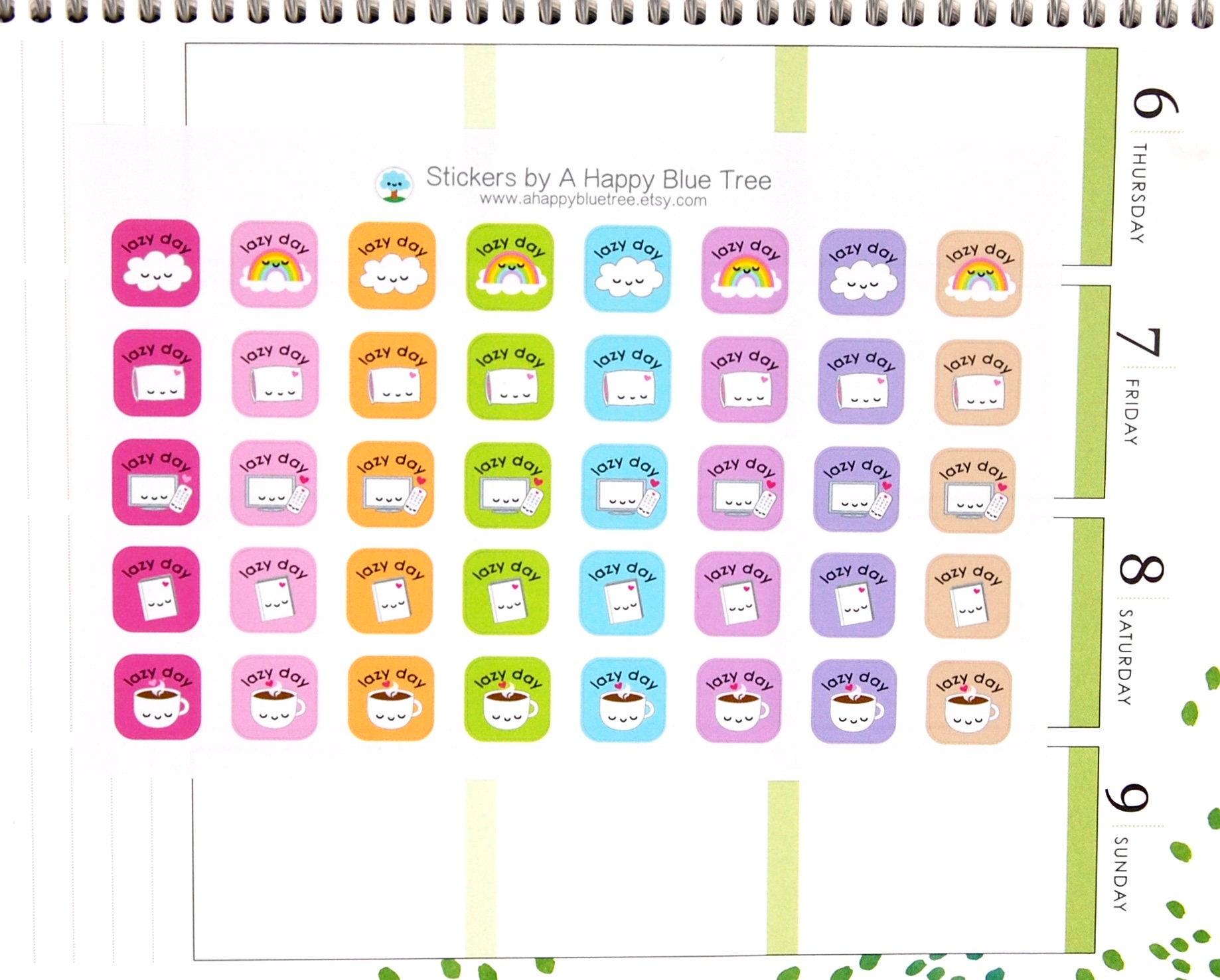 Happy Lazy Day Reminder Tracker Cute Kawaii Planner Stickers for Erin ...