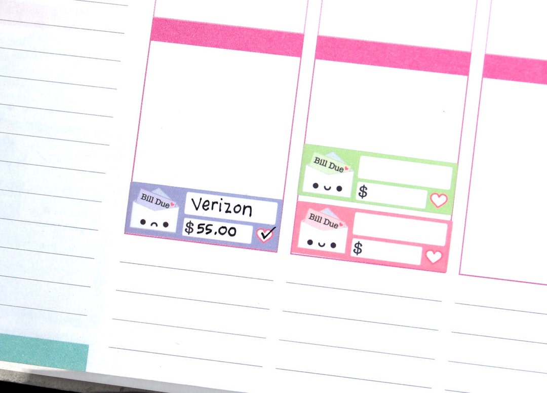Happy or Sad Bill Due Reminder Label Cute Kawaii Vertical Erin Condren ...