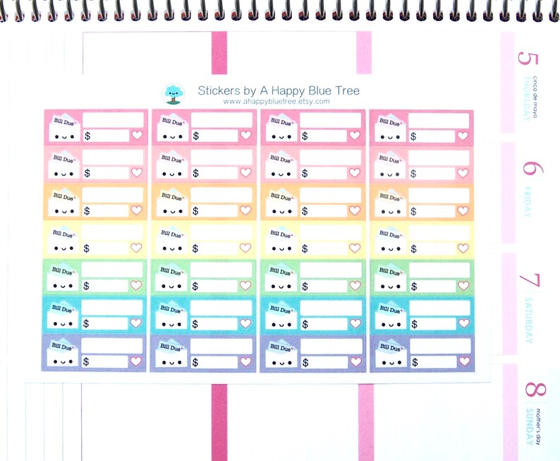 Happy or Sad Bill Due (EASTER Colors) Reminder Label Cute Kawaii ...