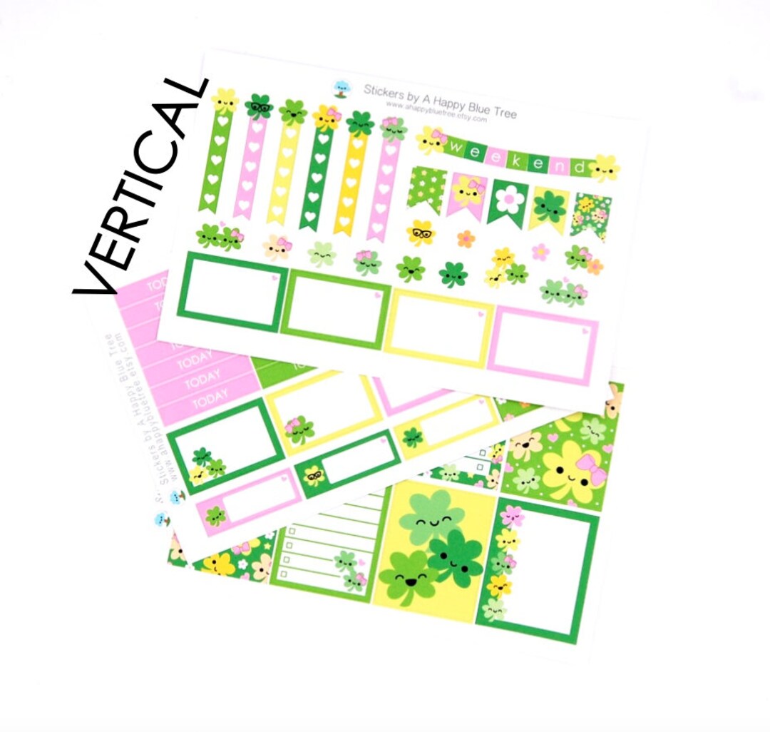 Happy Clovers St Patricks Day Sticker Set of 3 VERTICAL Erin Condren ...