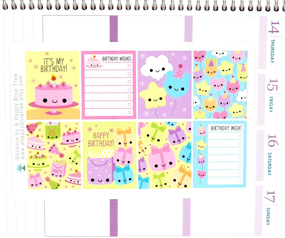 Happy Birthday Full Box Themed Stickers VERTICAL Erin Condren Life ...