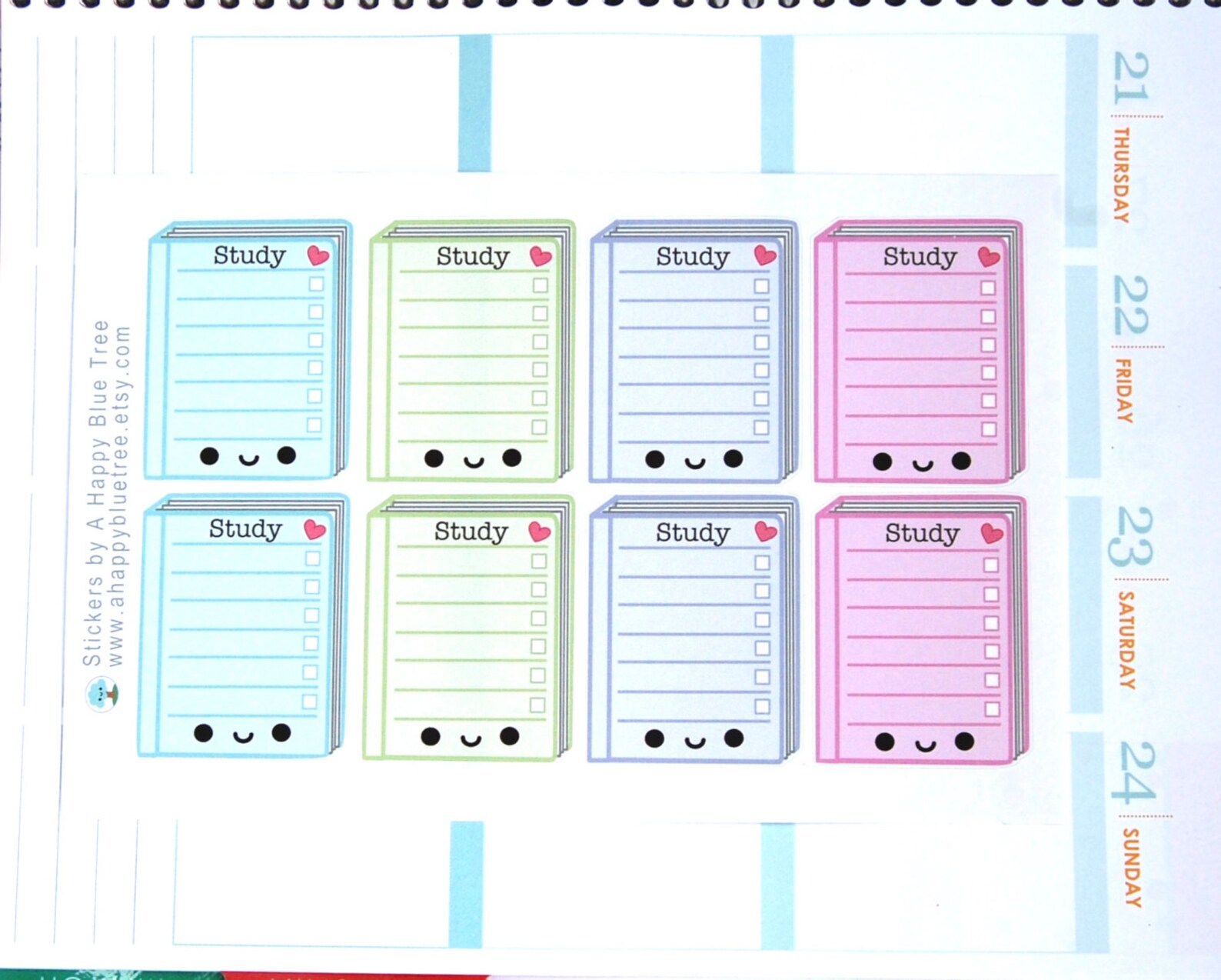 Happy Study Full Box Tracker Reminder Cute Kawaii Planner Stickers Erin ...