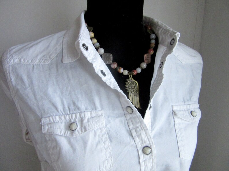 and multi color metal beads Antique gold feather necklace set with gorgeous mixed agate