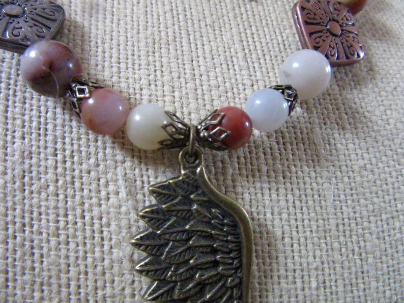 and multi color metal beads Antique gold feather necklace set with gorgeous mixed agate
