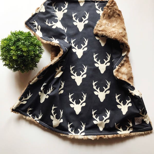 Faux Fur Deer Lovey, Woodland Lovey, Faux Fur Security Blanket, Navy Deer Baby Lovey, Deer Nursery, Rustic Crib Bedding, Baby Lovey Boy
