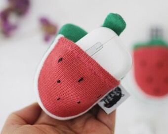 Soft Knit Watermelon AirPods 1,2,3/Pro/Pro2 Case, Watermelon Earbuds Holder, Holiday decor, Watermelon Keychain.