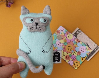 Cat ID case, Cat Credit Card wallet, Cat Accessories, Cat soft Pocket, Cat  Lover Gift