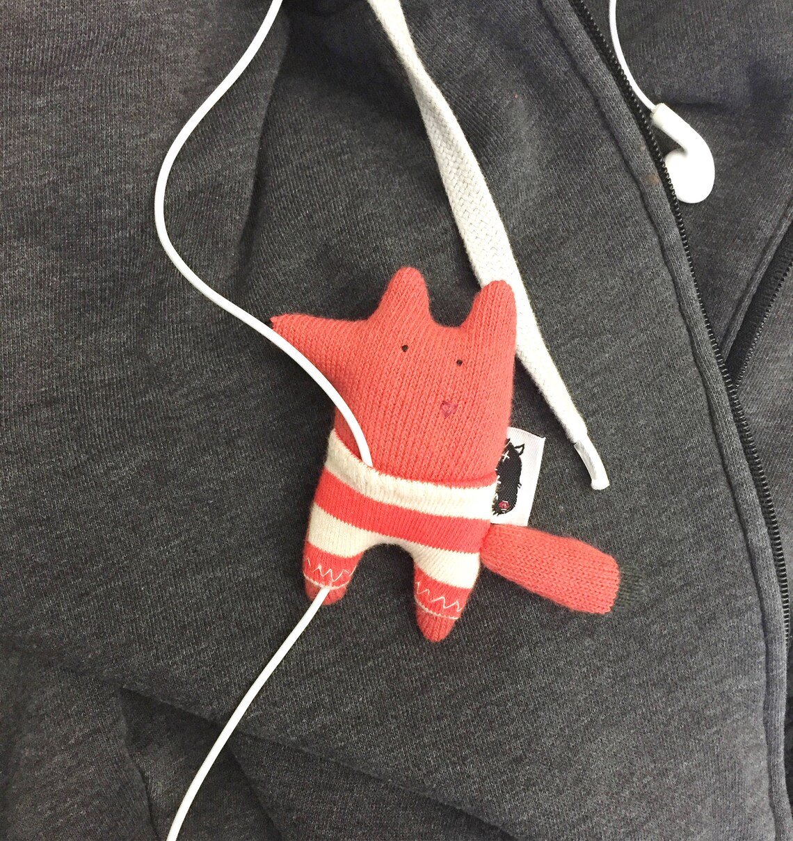 Soft Knit Earphone Case Fox Brooch Fox Earphone Holder Fox Etsy