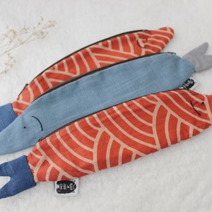 LINEN Fish Pouch, Fish Case, Fish Cosmetic Pouch, Zipper Pouch