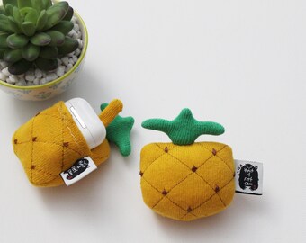 Soft Knit Pineapple AirPods Case, Pineapple AirPods Holder, AirPods Pouch, Pineapple Keychain, Pineapple Holiday decor, Coin Pouch