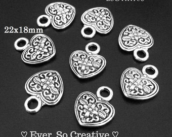 ESC-HRT08: Antique Silver Double Side Heart Pendants- 6pcs