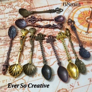 Mix Tone Spoon Pendants: 11pcs- 68mm-Lead/Nickel Free