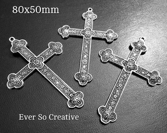 ESC-CR190:  Silver Cross Charm/ Pendant 80x50mm (3pcs)