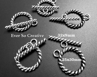 ESC-TC80: Antique Silver Rope LargeToggle Clasps- 4 pairs