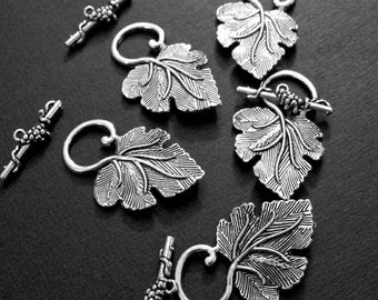 ESC-TC64: Antique Silver Grape Vine Toggle Clasp-Large- 4 pairs