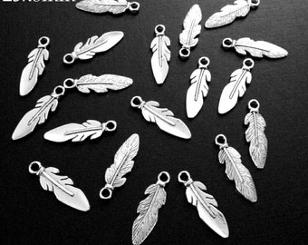 ESC-FW02: Antique Silver Feather Charms (15pcs)